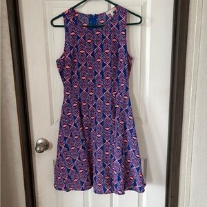 Gianni Bini Blue & Pink Geometric Sleeveless Mini Dress